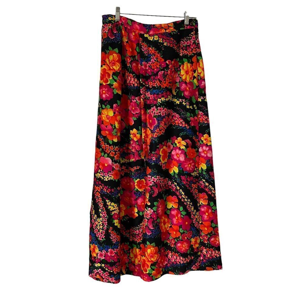 Vintage 60s Skirt Womens Medium Psychedelic Maxi Day Glo Neon Tiki Hippy Lined